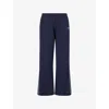 Sporty And Rich Womens Dark Navy White Serif-logo Retro Straight-leg Jersey Jogging Bottoms