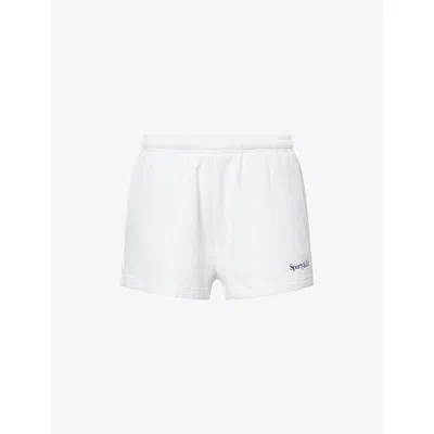 Sporty And Rich Womens White Disco Logo-print Cotton-jersey Shorts