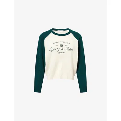Sporty And Rich Womens Ecru Forest Embroidered-logo Baseball Cashmere-and-wool Jumper Xs In Multi