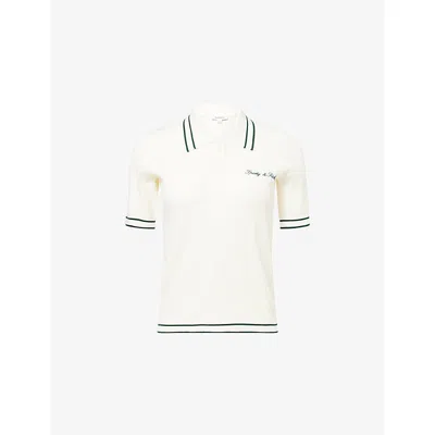 Sporty And Rich Womens Ecru/forest Src Mini Cable-knit Polo Shirt Xs In White