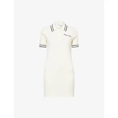 Sporty And Rich Womens Signature-logo Woven Mini Cable Dress Ecru/navy In Animal Print