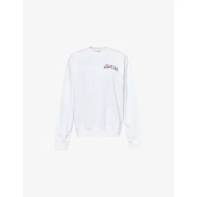 Sporty And Rich Womens Embroidered-logo Long-sleeves Cotton-jersey Sweatshirt White