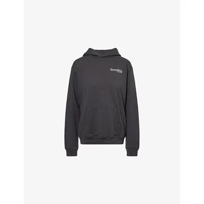 Sporty And Rich Womens Faded Black Relaxed-fit Logo-print Cotton-jersey Hoody