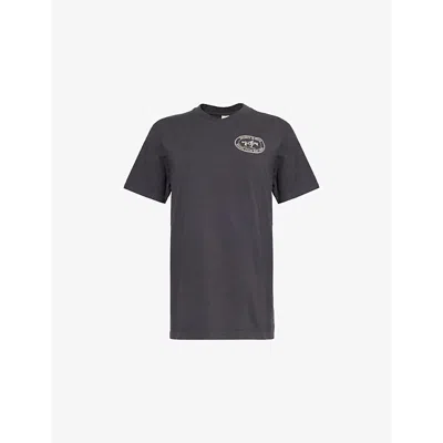 Sporty And Rich Womens Faded Black Riding Club Short-sleeves Cotton-jersey T-shirt
