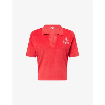 Sporty And Rich Womens Vendome Terry Cotton-jersey Polo Shirt Fire Red Xs
