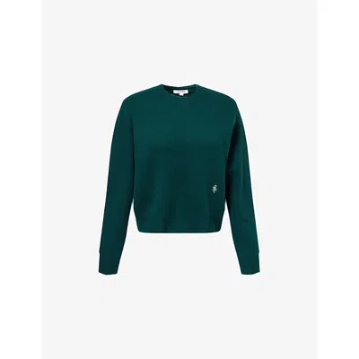 Sporty And Rich Womens Forest Embroidered-logo Cashmere-and-wool Jumper In Green