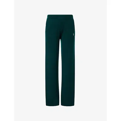Sporty And Rich Womens Forest Wide-leg Embroidered-logo Cashmere-and-wool Jogging Bottoms In Green