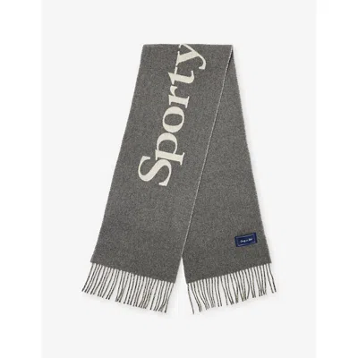 Sporty And Rich Womens Gray Big Serif-logo Wool Scarf