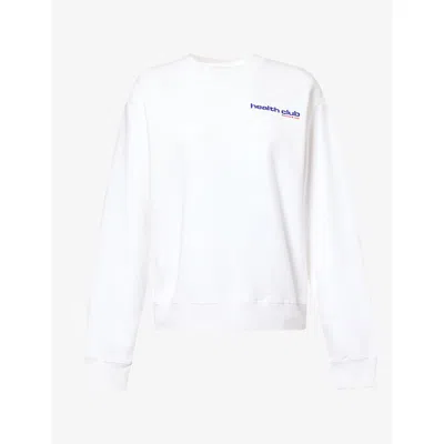 Sporty And Rich Womens Health-club Logo-print Cotton Sweatshirt White
