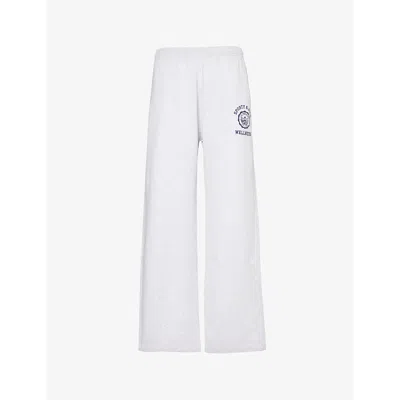 Sporty And Rich Womens Emblem Brand-print Straight-leg Mid-rise Cotton-jersey Jogging Bottoms Heather Gray