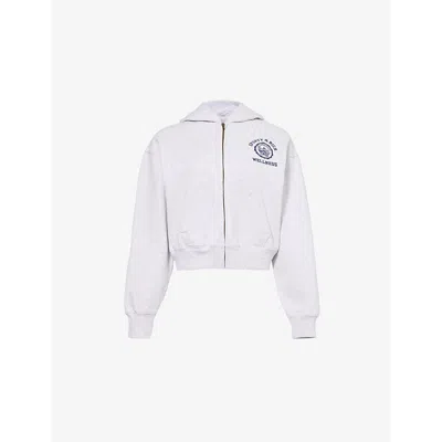 Sporty And Rich Womens Paris Cropped Cotton Hoody Heather Gray
