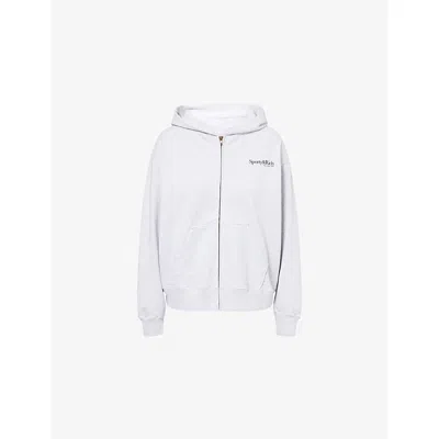 Sporty And Rich Womens Heather Gray Run Club Zip-through Cotton Hoody In White
