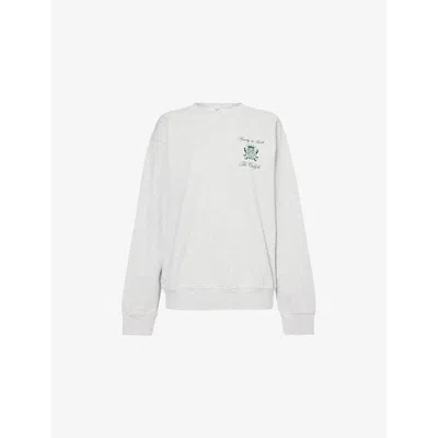 Sporty And Rich Womens Heather Gray The Carlyle Crest Crewneck Cotton-blend Jersey Sweatshirt In Multicolor