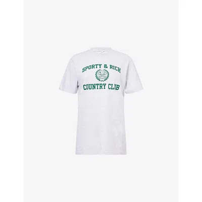 Sporty And Rich Womens Heather Gray Varsity Crest Printed Cotton-blend T-shirt In Multicolor