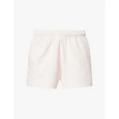 Sporty And Rich Womens International Disco Brand-print Cotton Shorts Clear Pink Xs In White