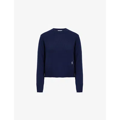 Sporty And Rich Womens Ivy Embroidered-branding Cashmere-wool Blend Knit Jumper Navy