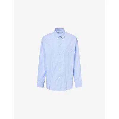 Sporty And Rich Womens Embroidered-logo Striped Cotton Shirt Light Blue Striped