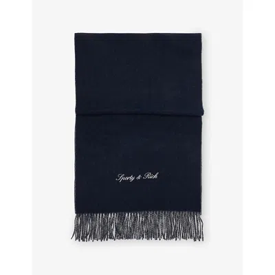 Sporty And Rich Womens Light Gray/navy Signature Logo-embroidered Wool Scarf In Blue