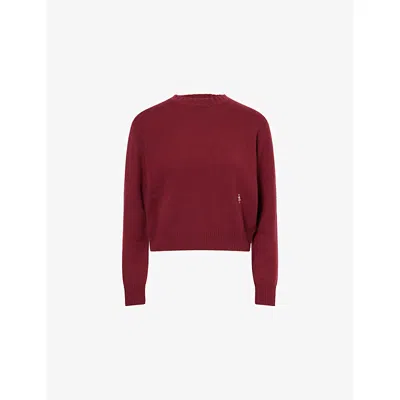 Sporty And Rich Womens Merlot Regular-fit Embroidered-logo Cashmere-and-wool Jumper Xs In Burgundy