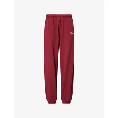 Sporty And Rich Womens Merlot Soho Logo-print Cotton Jogging Bottoms In Burgundy