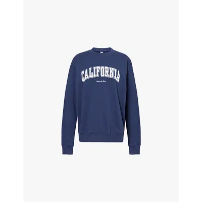 Sporty And Rich Womens California Round-neck Cotton-jersey Sweatshirt Navy