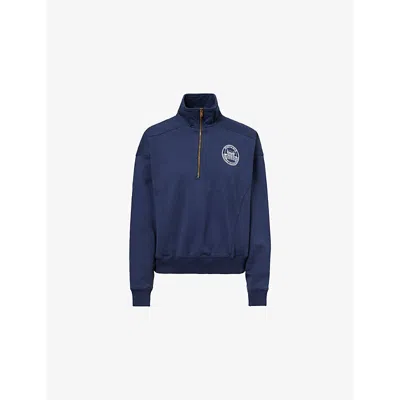 Sporty And Rich Womens Country Resort Quarter-zip Cotton-jersey Sweatshirt Navy