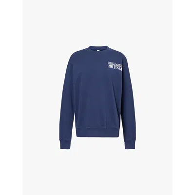 Sporty And Rich Womens Finish Line Round-neck Cotton-jersey Sweatshirt Navy