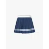 Sporty And Rich Womens Vendome Script Pleated Stretch-woven Mini Skirt Navy