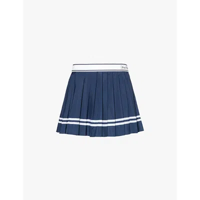 Sporty And Rich Womens Vendome Script Pleated Stretch-woven Mini Skirt Navy