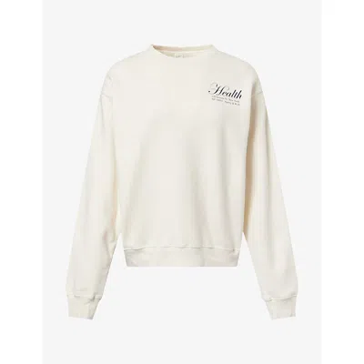 Sporty And Rich Womens Ny Health Brand-print Cotton Sweatshirt Ecru Xs In White