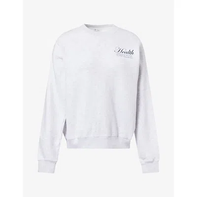 Sporty And Rich Womens Ny Health Brand-print Cotton Sweatshirt Heather Gray Xl In White