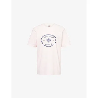 Sporty And Rich Womens Pink Dolphin Eden Crest Logo-print Cotton T-shirt