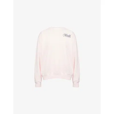 Sporty And Rich Womens Pink Dolphin Health Script Crewneck Cotton-jersey Sweatshirt
