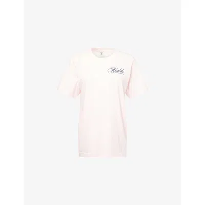 Sporty And Rich Womens Health Script Round-neck Cotton-jersey T-shirt Pink Dolphin Xl