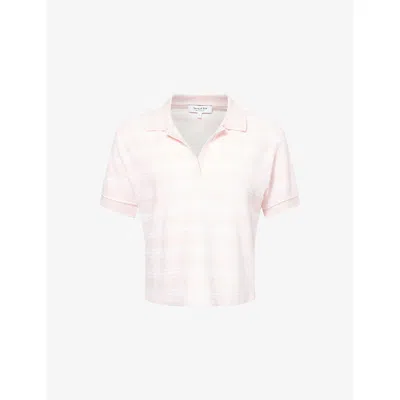 Sporty And Rich Womens Src Terry Striped Cotton Polo Shirt Pink Dolphin Striped