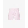 Sporty And Rich Womens Pink White Thin Stripe Eden Script Striped Cotton Shorts