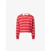 Sporty And Rich Womens Serif Rugby Striped Cotton-knit Polo Shirt Ruby White In Ruby White