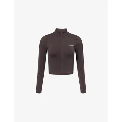 Sporty And Rich Womens Serif Logo Stretch-jersey Sports Jacket Cioco