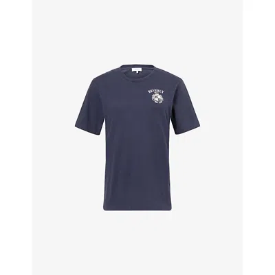 Sporty And Rich Womens Dark Navy Beverly Hills Crest-print Cotton-jersey T-shirt