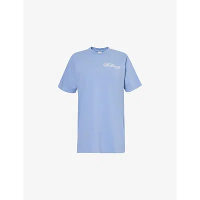 Sporty And Rich Womens Colony Blue Brand-print Short-sleeves Cotton-jersey T-shirt