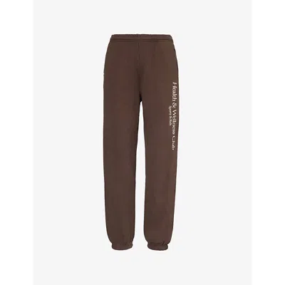 Sporty And Rich Womens Chocolate Brand-print Two-slip-pockets Straight-leg High-rise Cotton-jersey Jogging Bottoms