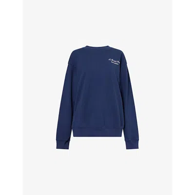 Sporty And Rich Womens Navy Bristol Faubourg Logo-print Cotton-jersey Sweatshirt