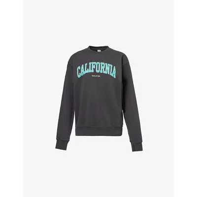 Sporty And Rich Womens Faded Black California Text-print Crewneck Cotton-jersey Sweatshirt