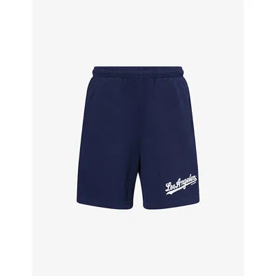 Sporty And Rich Womens Dodgers Gym Brand-print Cotton-jersey Shorts Dark Navy Xs In Blue