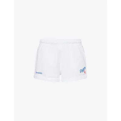 Sporty And Rich Womens Dodgers Serif Disco Brand-print Cotton-jersey Shorts White Xs