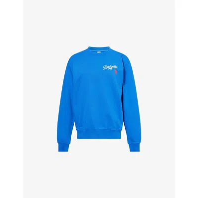 Sporty And Rich Womens Dodgers Serif Round-neck Cotton-jersey Sweatshirt Team Blue