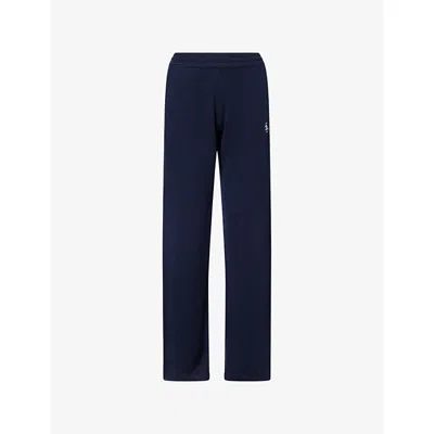 Sporty And Rich Womens Dark Navy Duty Embroidered-logo Cashmere-and-wool Jogging Bottoms In Blue