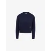 Sporty And Rich Womens Dark Navy Embroidered-logo Duty Cashmere-and-wool Jumper Xs In Blue