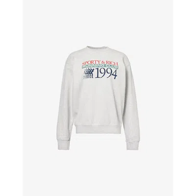 Sporty And Rich Womens Heather Gray Finish Line Crewneck Cotton-jersey Sweatshirt