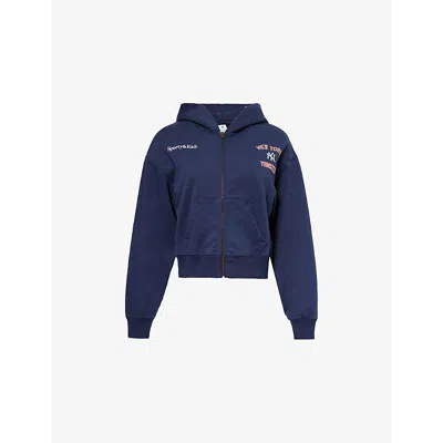 Sporty And Rich Womens Navy Sporty & Rich For '47 X The New York Yankees Home Run Cropped Cotton-jersey Hoody Xl